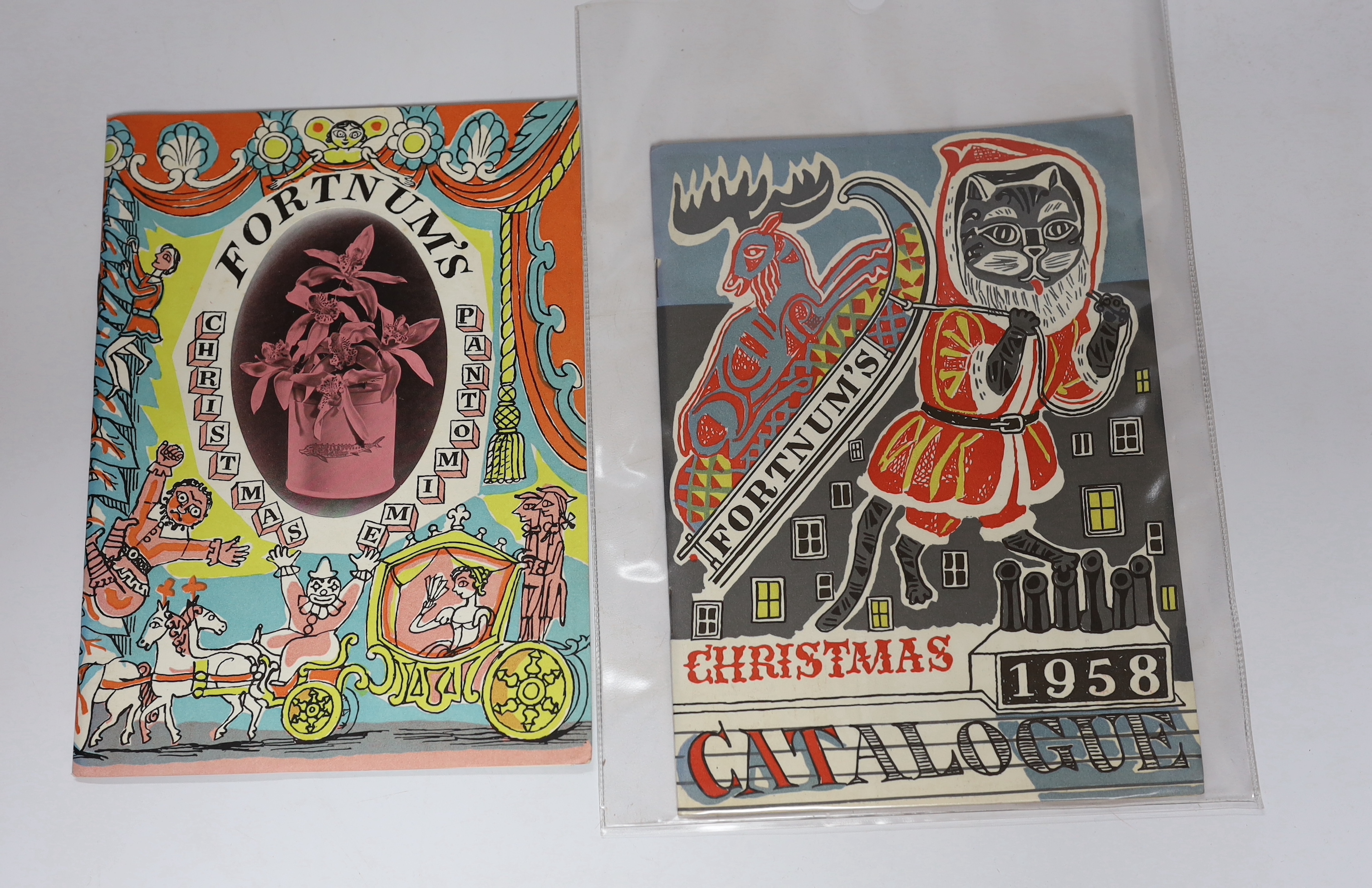 Bawden, Edward (illustrator) - Fortnum & Mason Christmas catalogues for 1955/56; 1958, Fortnum’s Christmas Pantomime catalogue, 1957; The Delectable History of Fortnum & Mason, 1st edition, 1957,[the telephone number Reg